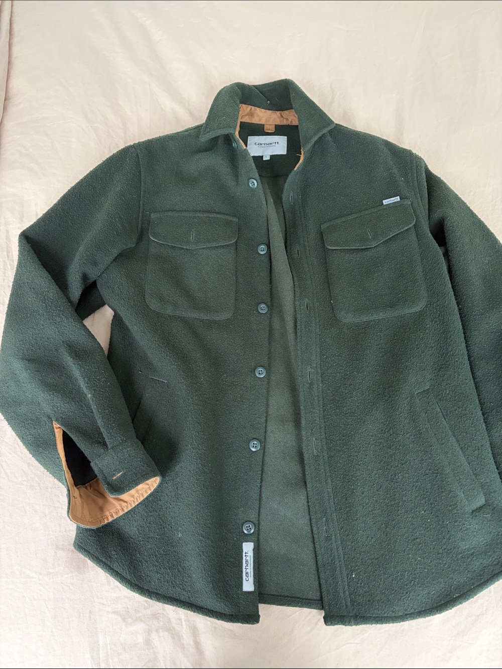 Carhartt Dark Green Fleece Shacket with Tan Trim